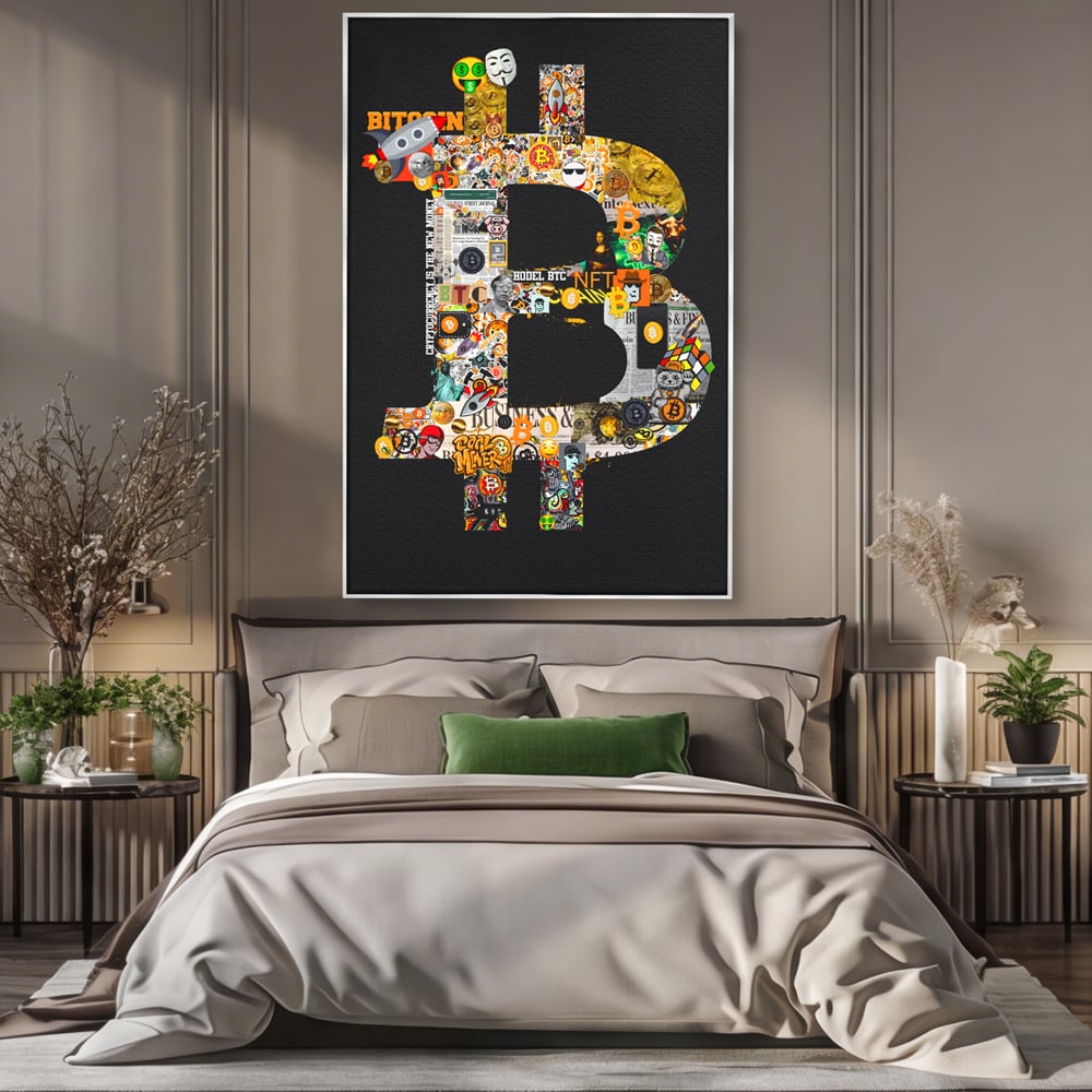 Tablou Canvas Premium LuxCanva® A1029, Bitcoin , Decorativ, Criptomoneda, BTC, Motivational, Culori Vibrante