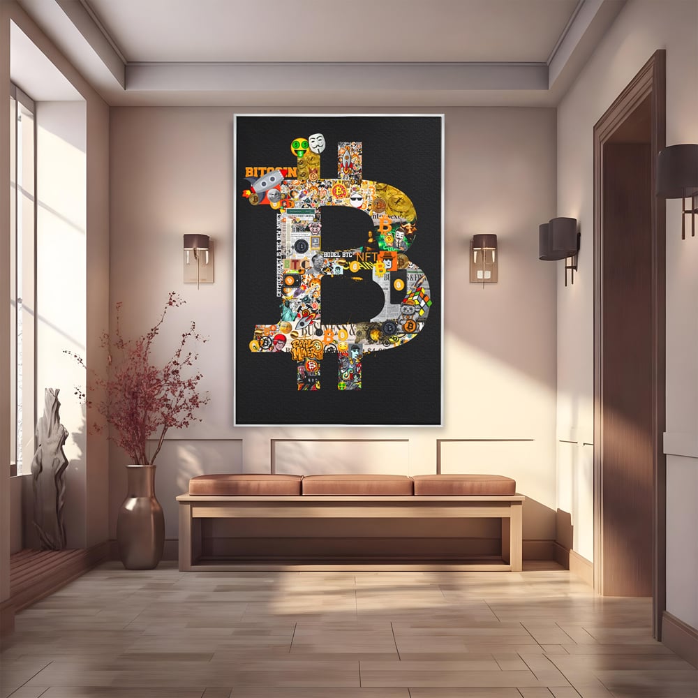 Tablou Canvas Premium LuxCanva® A1029, Bitcoin , Decorativ, Criptomoneda, BTC, Motivational, Culori Vibrante