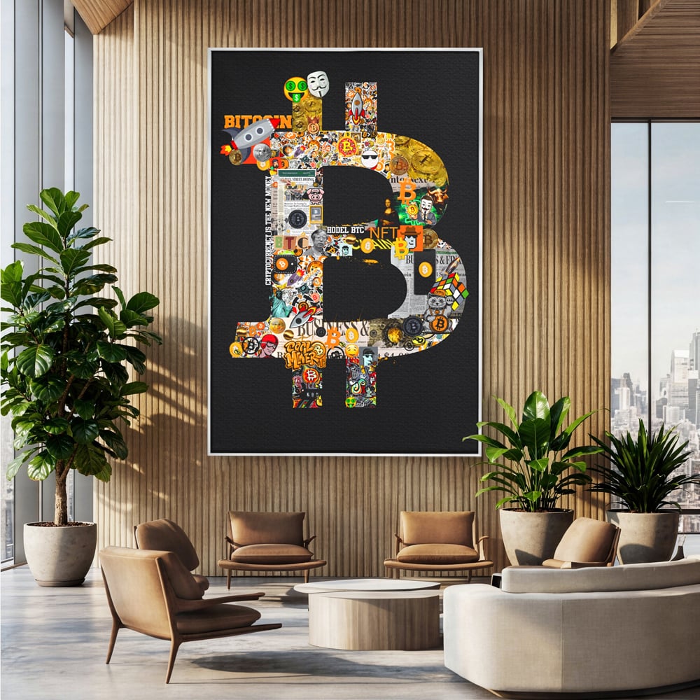 Tablou Canvas Premium LuxCanva® A1029, Bitcoin , Decorativ, Criptomoneda, BTC, Motivational, Culori Vibrante