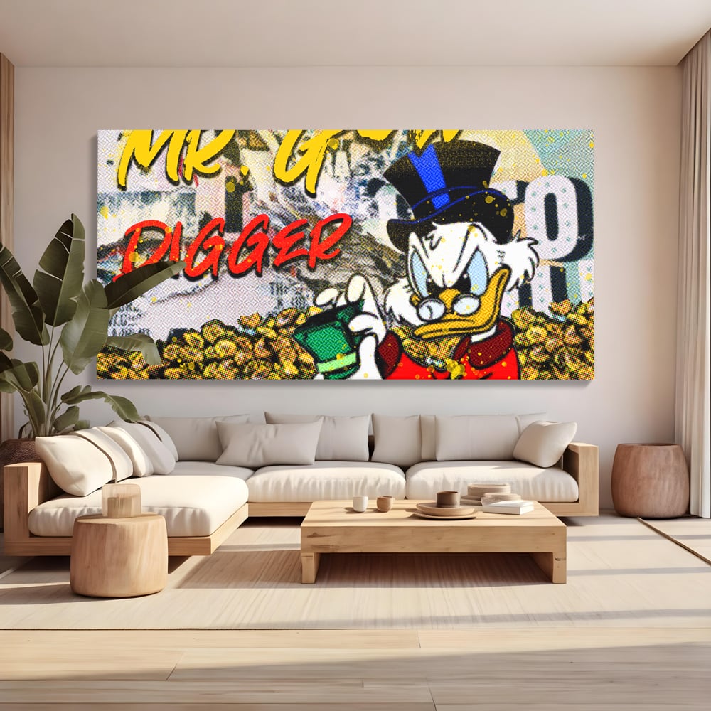 Tablou Canvas Premium, LuxCanva® A1037, Scrooge McDuck, Money, Desene Animate, Gold, Motivational, Culori Vibrante