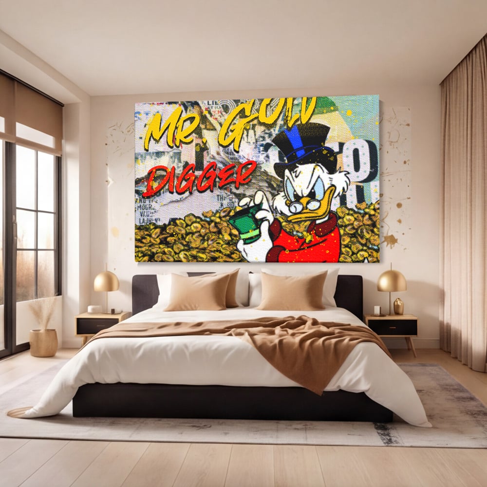 Tablou Canvas Premium, LuxCanva® A1037, Scrooge McDuck, Money, Desene Animate, Gold, Motivational, Culori Vibrante