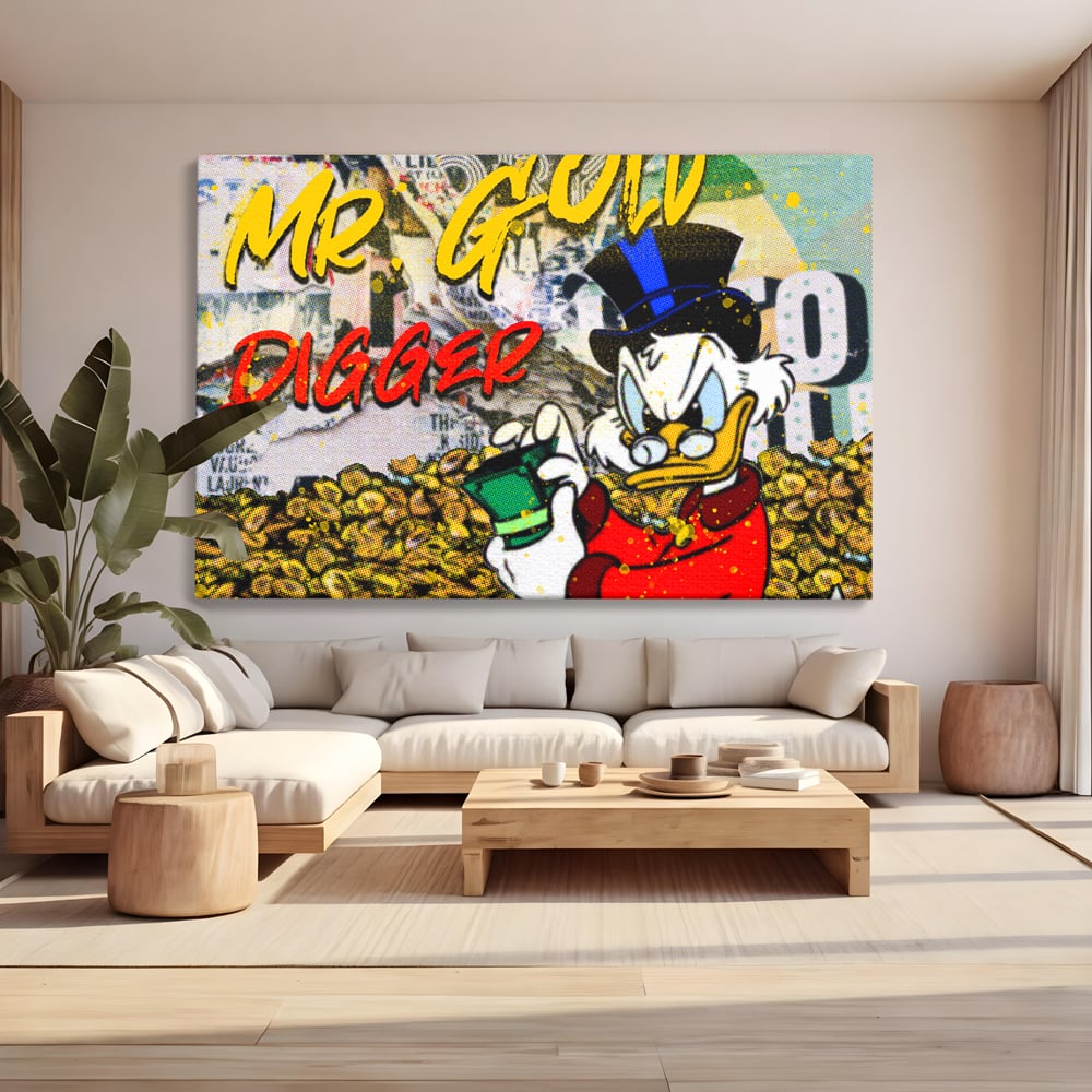Tablou Canvas Premium, LuxCanva® A1037, Scrooge McDuck, Money, Desene Animate, Gold, Motivational, Culori Vibrante