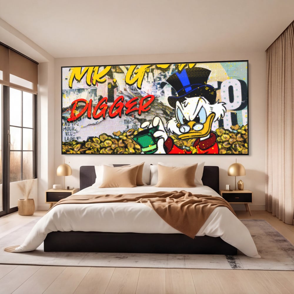 Tablou Canvas Premium, LuxCanva® A1037, Scrooge McDuck, Money, Desene Animate, Gold, Motivational, Culori Vibrante