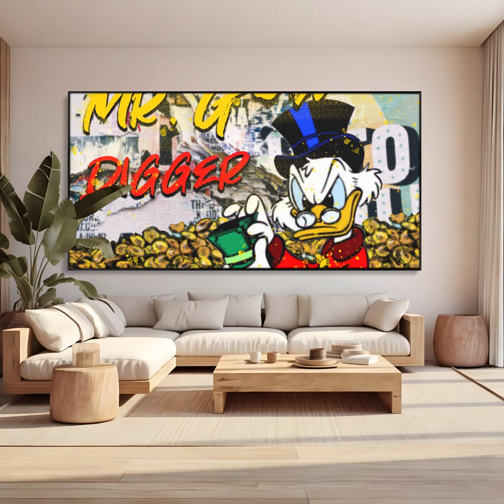 Tablou Canvas Premium, LuxCanva® A1037, Scrooge McDuck, Money, Desene Animate, Gold, Motivational, Culori Vibrante