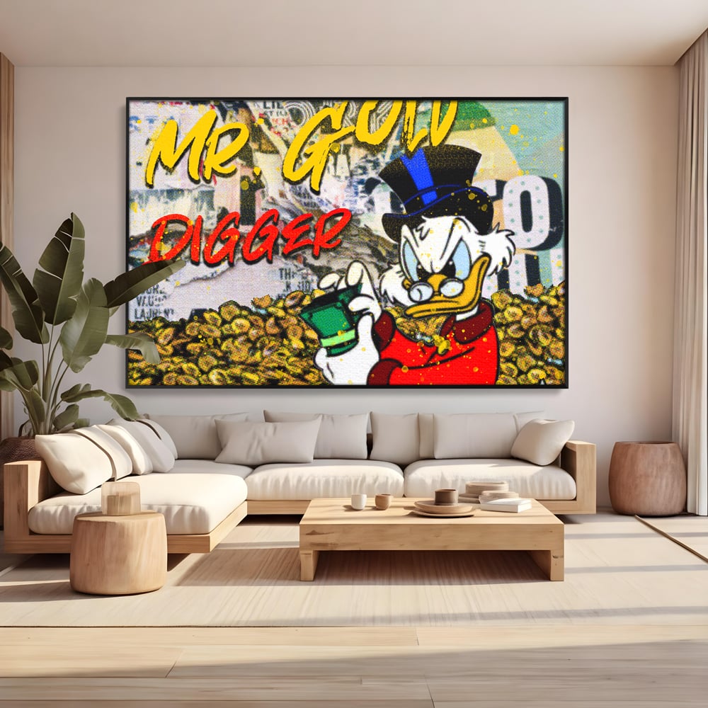 Tablou Canvas Premium, LuxCanva® A1037, Scrooge McDuck, Money, Desene Animate, Gold, Motivational, Culori Vibrante