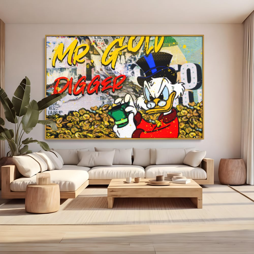 Tablou Canvas Premium, LuxCanva® A1037, Scrooge McDuck, Money, Desene Animate, Gold, Motivational, Culori Vibrante