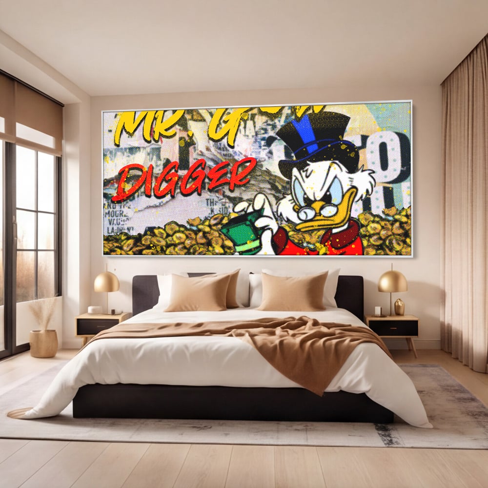Tablou Canvas Premium, LuxCanva® A1037, Scrooge McDuck, Money, Desene Animate, Gold, Motivational, Culori Vibrante