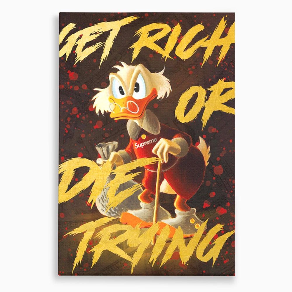 Leinwandbilder Leinwand Premium, LuxCanva® A1038, Dagobert Duck, Geld, Cartoon, Gold, Motivierend, Lebendige Farben