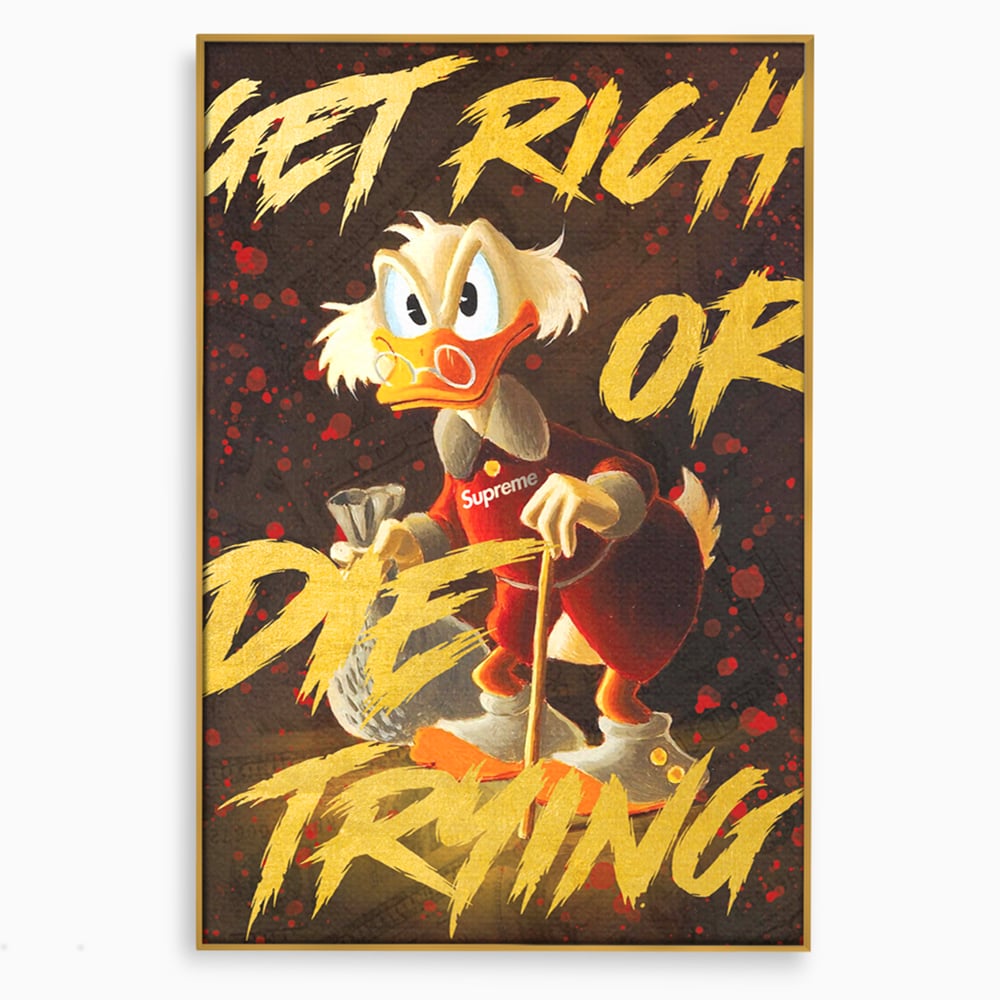 Leinwandbilder Leinwand Premium, LuxCanva® A1038, Dagobert Duck, Geld, Cartoon, Gold, Motivierend, Lebendige Farben
