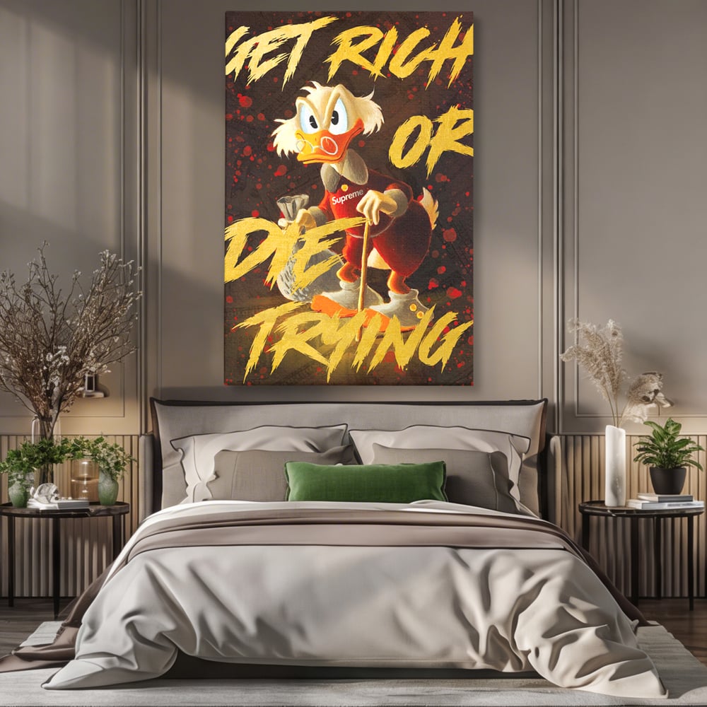 Leinwandbilder Leinwand Premium, LuxCanva® A1038, Dagobert Duck, Geld, Cartoon, Gold, Motivierend, Lebendige Farben