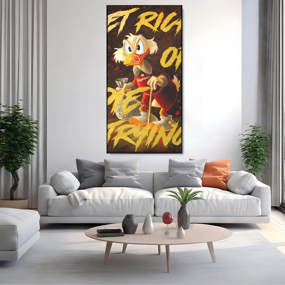 Leinwandbilder Leinwand Premium, LuxCanva® A1038, Dagobert Duck, Geld, Cartoon, Gold, Motivierend, Lebendige Farben