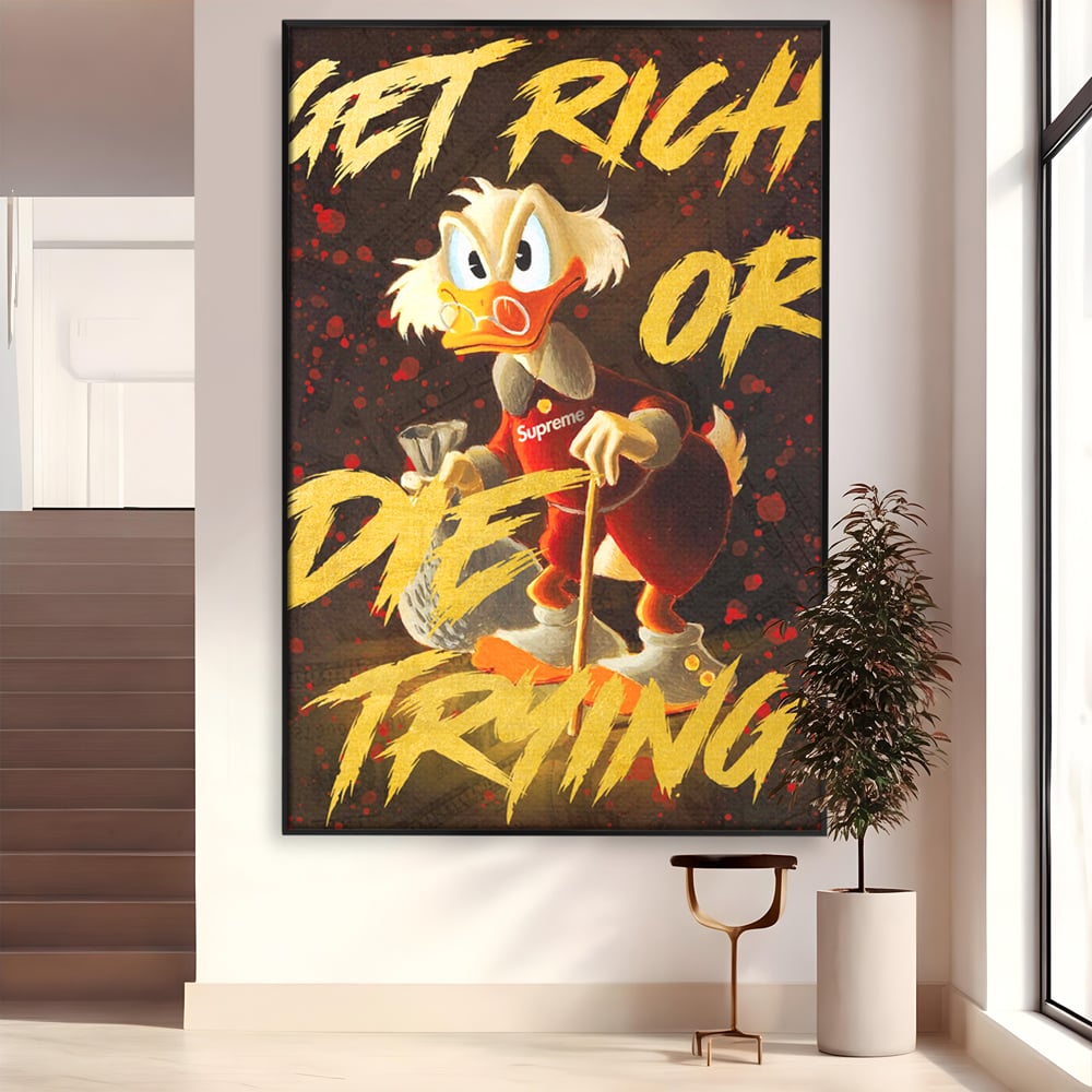 Leinwandbilder Leinwand Premium, LuxCanva® A1038, Dagobert Duck, Geld, Cartoon, Gold, Motivierend, Lebendige Farben