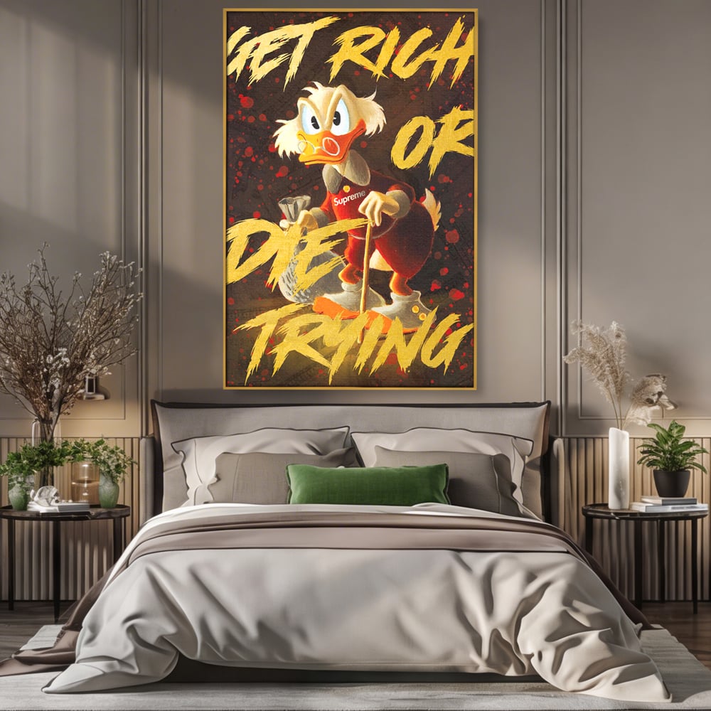 Leinwandbilder Leinwand Premium, LuxCanva® A1038, Dagobert Duck, Geld, Cartoon, Gold, Motivierend, Lebendige Farben