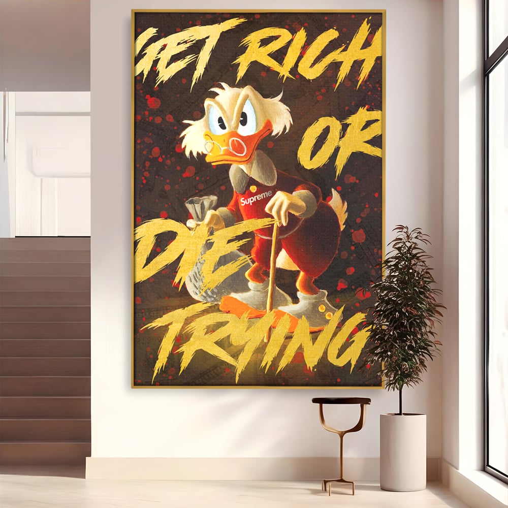 Leinwandbilder Leinwand Premium, LuxCanva® A1038, Dagobert Duck, Geld, Cartoon, Gold, Motivierend, Lebendige Farben