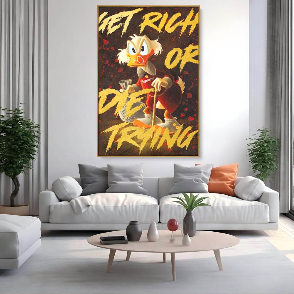 Leinwandbilder Leinwand Premium, LuxCanva® A1038, Dagobert Duck, Geld, Cartoon, Gold, Motivierend, Lebendige Farben