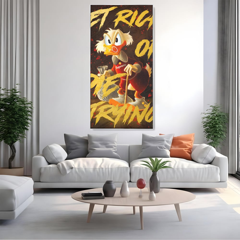 Leinwandbilder Leinwand Premium, LuxCanva® A1038, Dagobert Duck, Geld, Cartoon, Gold, Motivierend, Lebendige Farben