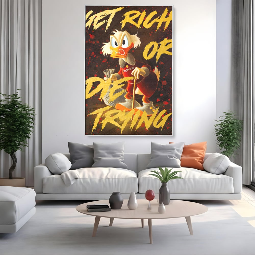 Leinwandbilder Leinwand Premium, LuxCanva® A1038, Dagobert Duck, Geld, Cartoon, Gold, Motivierend, Lebendige Farben