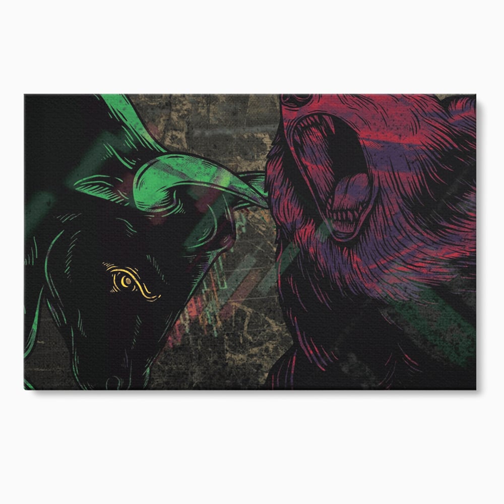 Leinwand Premium Canvas Wandbilder, LuxCanva® A1040, Börse, Bärenmarkt, Bullenmarkt, Finanzen, Lebendige Farben