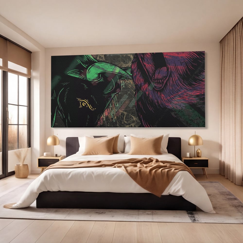 Leinwand Premium Canvas Wandbilder, LuxCanva® A1040, Börse, Bärenmarkt, Bullenmarkt, Finanzen, Lebendige Farben