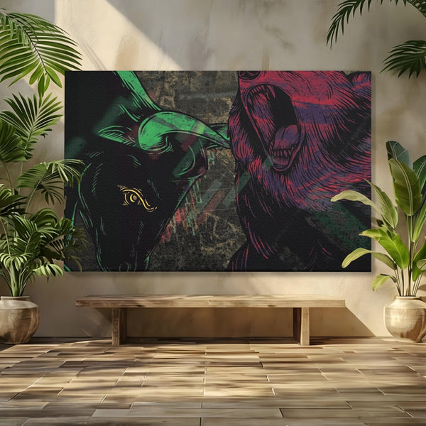 Leinwand Premium Canvas Wandbilder, LuxCanva® A1040, Börse, Bärenmarkt, Bullenmarkt, Finanzen, Lebendige Farben