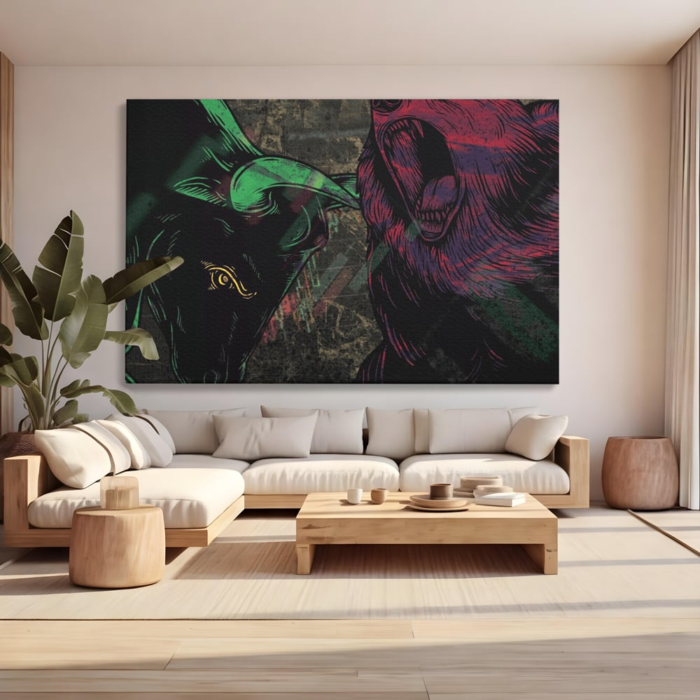Leinwand Premium Canvas Wandbilder, LuxCanva® A1040, Börse, Bärenmarkt, Bullenmarkt, Finanzen, Lebendige Farben