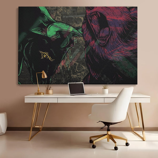 Leinwand Premium Canvas Wandbilder, LuxCanva® A1040, Börse, Bärenmarkt, Bullenmarkt, Finanzen, Lebendige Farben