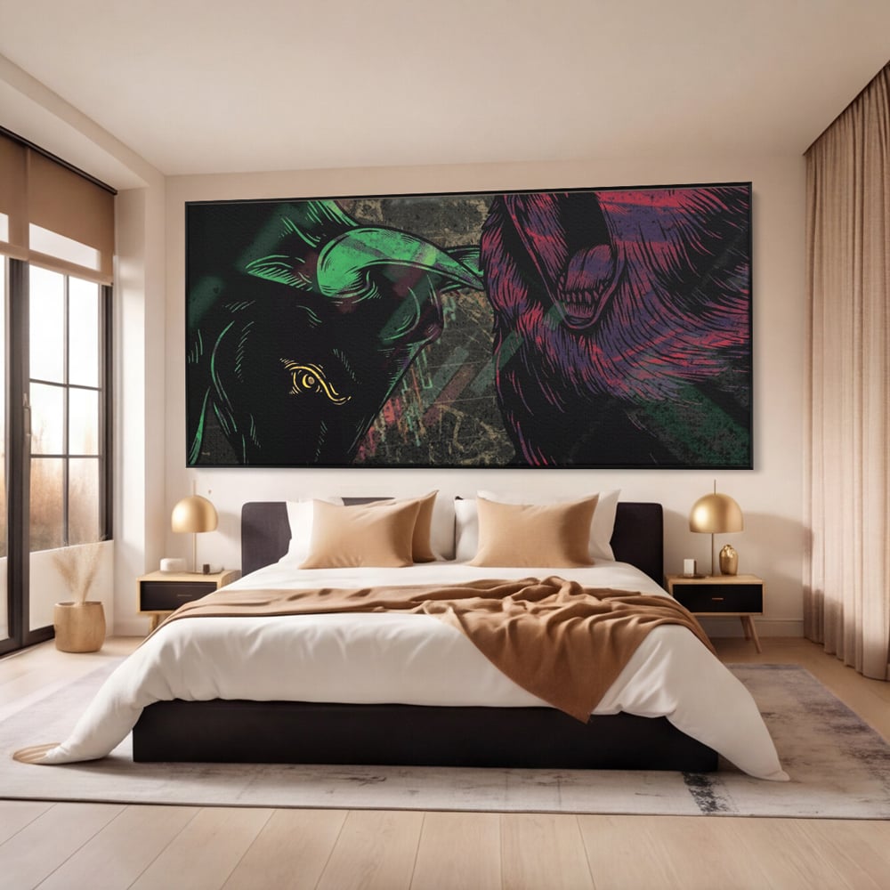 Leinwand Premium Canvas Wandbilder, LuxCanva® A1040, Börse, Bärenmarkt, Bullenmarkt, Finanzen, Lebendige Farben