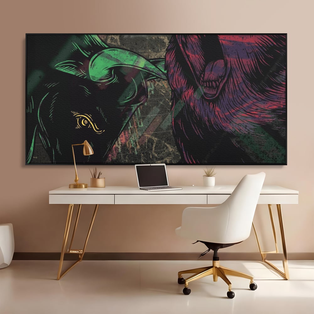 Leinwand Premium Canvas Wandbilder, LuxCanva® A1040, Börse, Bärenmarkt, Bullenmarkt, Finanzen, Lebendige Farben