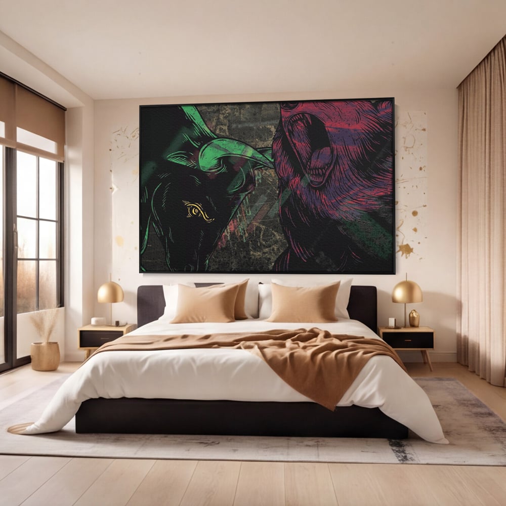 Leinwand Premium Canvas Wandbilder, LuxCanva® A1040, Börse, Bärenmarkt, Bullenmarkt, Finanzen, Lebendige Farben