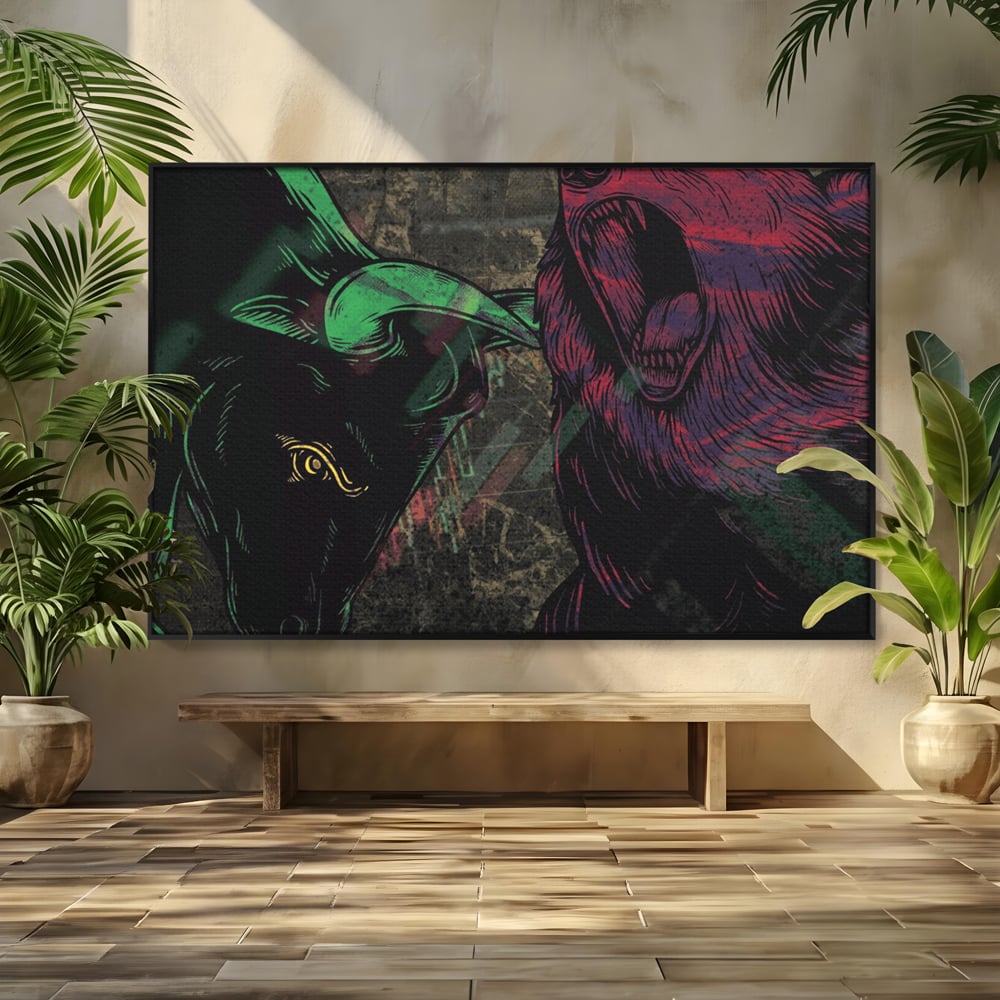Leinwand Premium Canvas Wandbilder, LuxCanva® A1040, Börse, Bärenmarkt, Bullenmarkt, Finanzen, Lebendige Farben