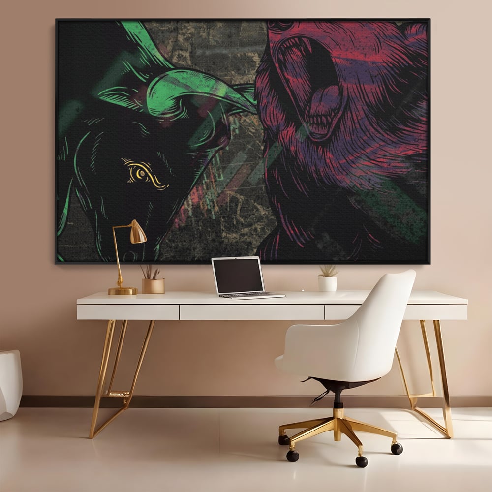 Leinwand Premium Canvas Wandbilder, LuxCanva® A1040, Börse, Bärenmarkt, Bullenmarkt, Finanzen, Lebendige Farben