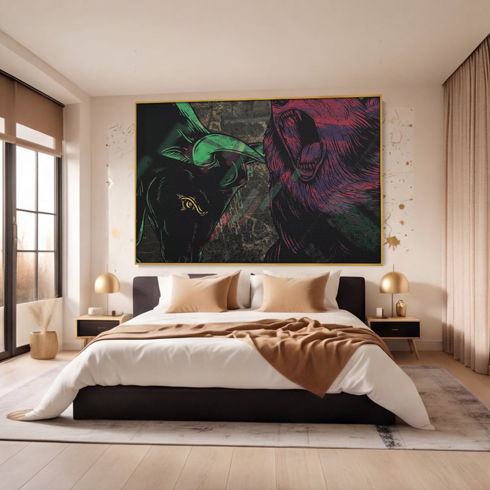 Leinwand Premium Canvas Wandbilder, LuxCanva® A1040, Börse, Bärenmarkt, Bullenmarkt, Finanzen, Lebendige Farben