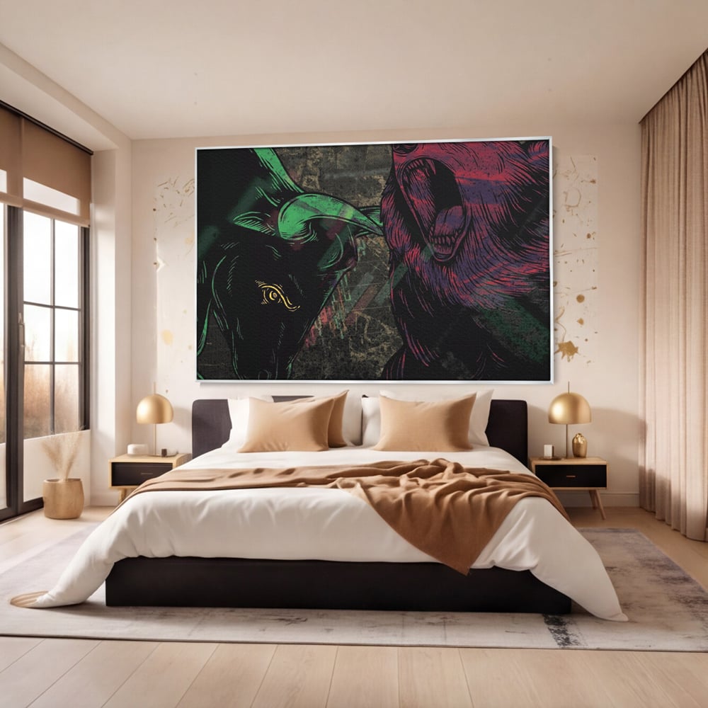 Leinwand Premium Canvas Wandbilder, LuxCanva® A1040, Börse, Bärenmarkt, Bullenmarkt, Finanzen, Lebendige Farben