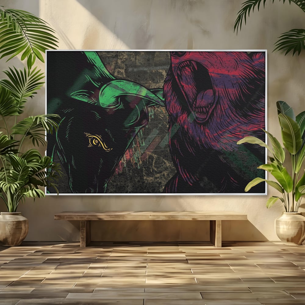 Leinwand Premium Canvas Wandbilder, LuxCanva® A1040, Börse, Bärenmarkt, Bullenmarkt, Finanzen, Lebendige Farben