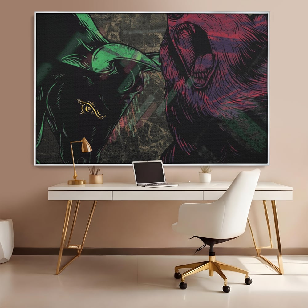 Leinwand Premium Canvas Wandbilder, LuxCanva® A1040, Börse, Bärenmarkt, Bullenmarkt, Finanzen, Lebendige Farben