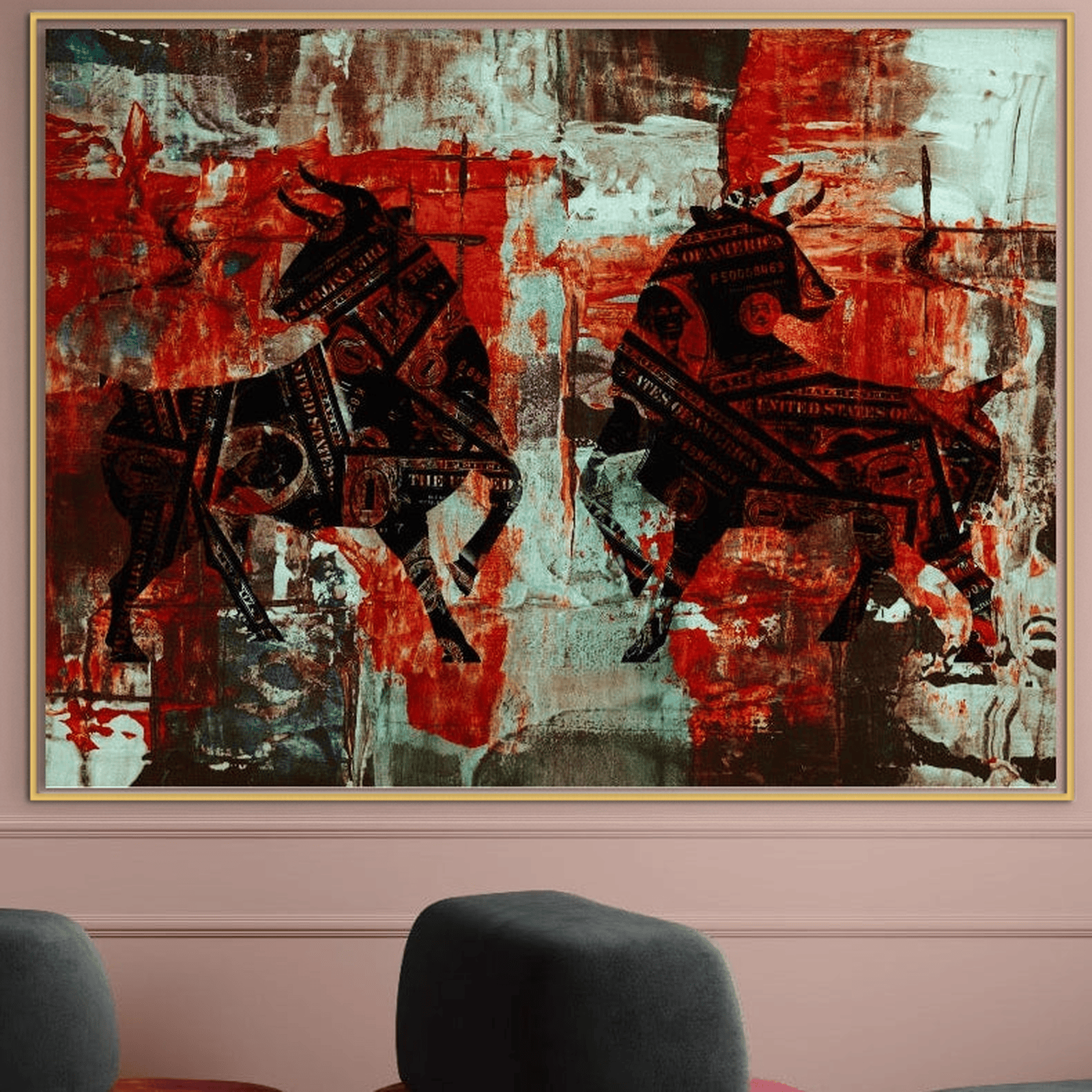 Leinwand Premium Canvas Wandbilder, LuxCanva® A1041, Bullenmarkt, Bulle, Dollar, Finanzen, Geld, lebendige Farben