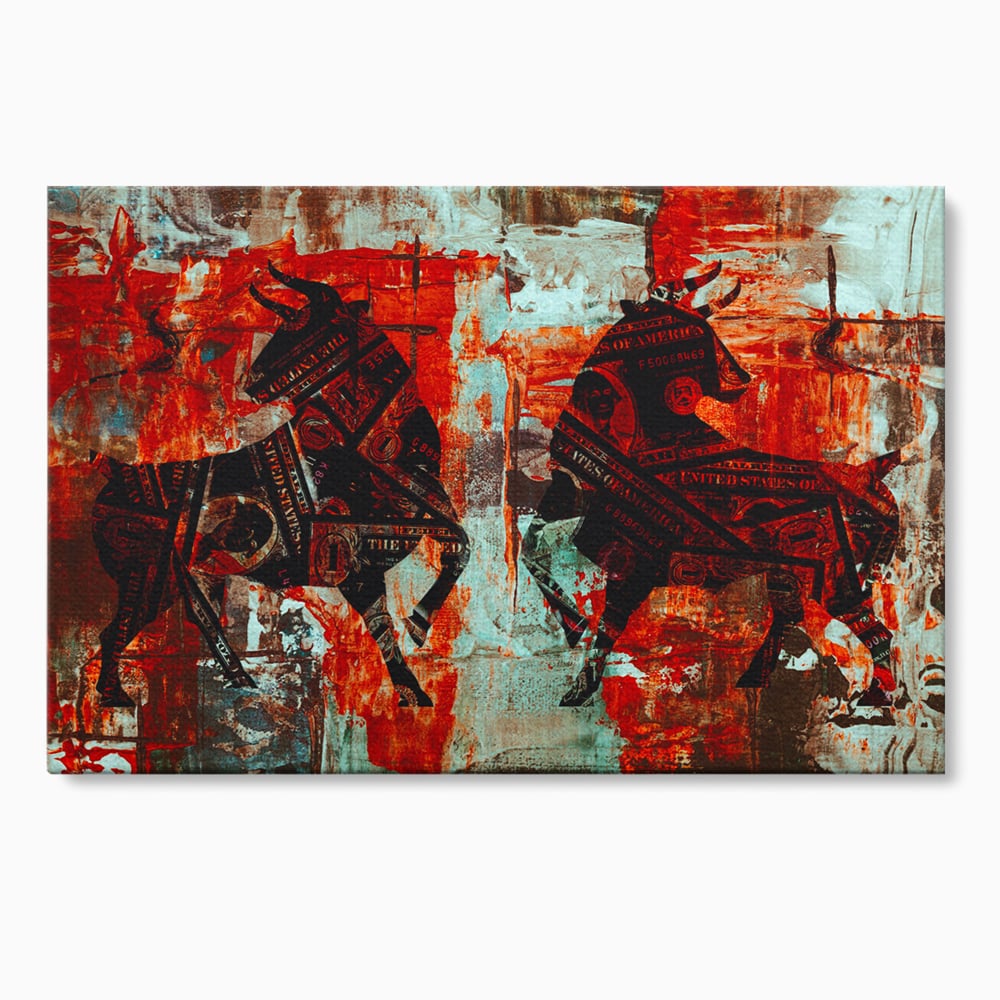 Tablou Canvas Premium, LuxCanva® A1041, Bull Market, Bull, Dollar, Financiar, Money, Culori Vibrante