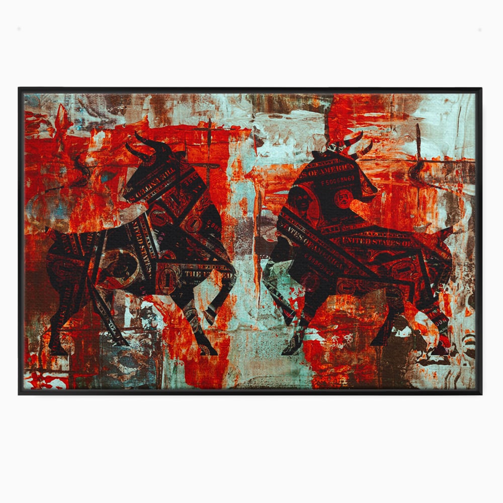 Tablou Canvas Premium, LuxCanva® A1041, Bull Market, Bull, Dollar, Financiar, Money, Culori Vibrante
