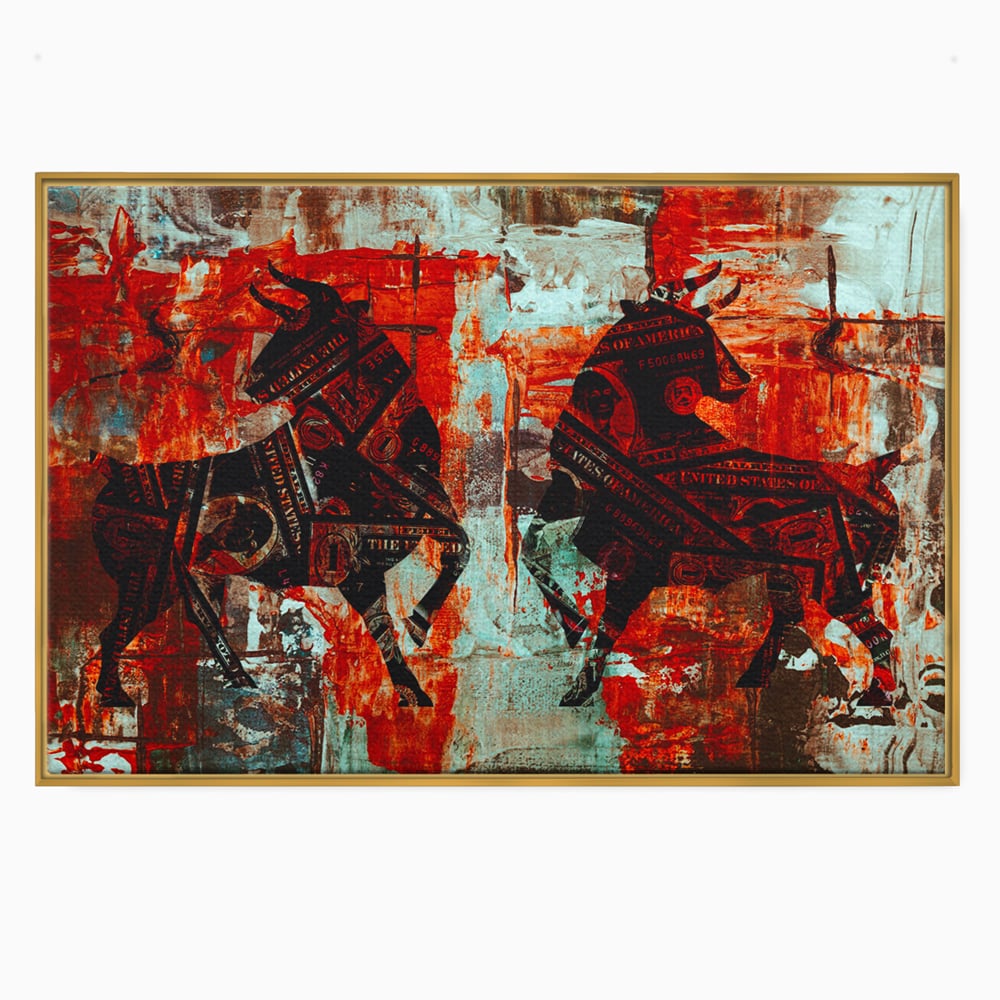 Tablou Canvas Premium, LuxCanva® A1041, Bull Market, Bull, Dollar, Financiar, Money, Culori Vibrante