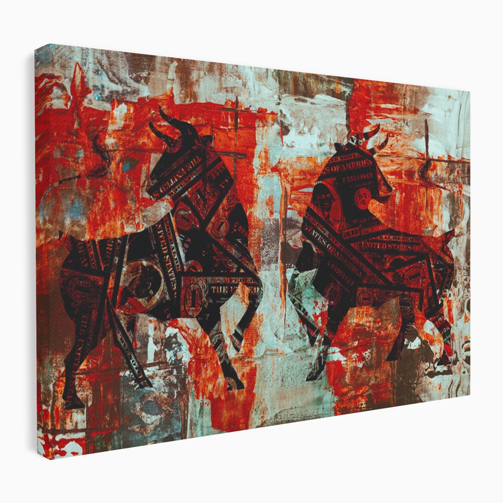 Tablou Canvas Premium, LuxCanva® A1041, Bull Market, Bull, Dollar, Financiar, Money, Culori Vibrante