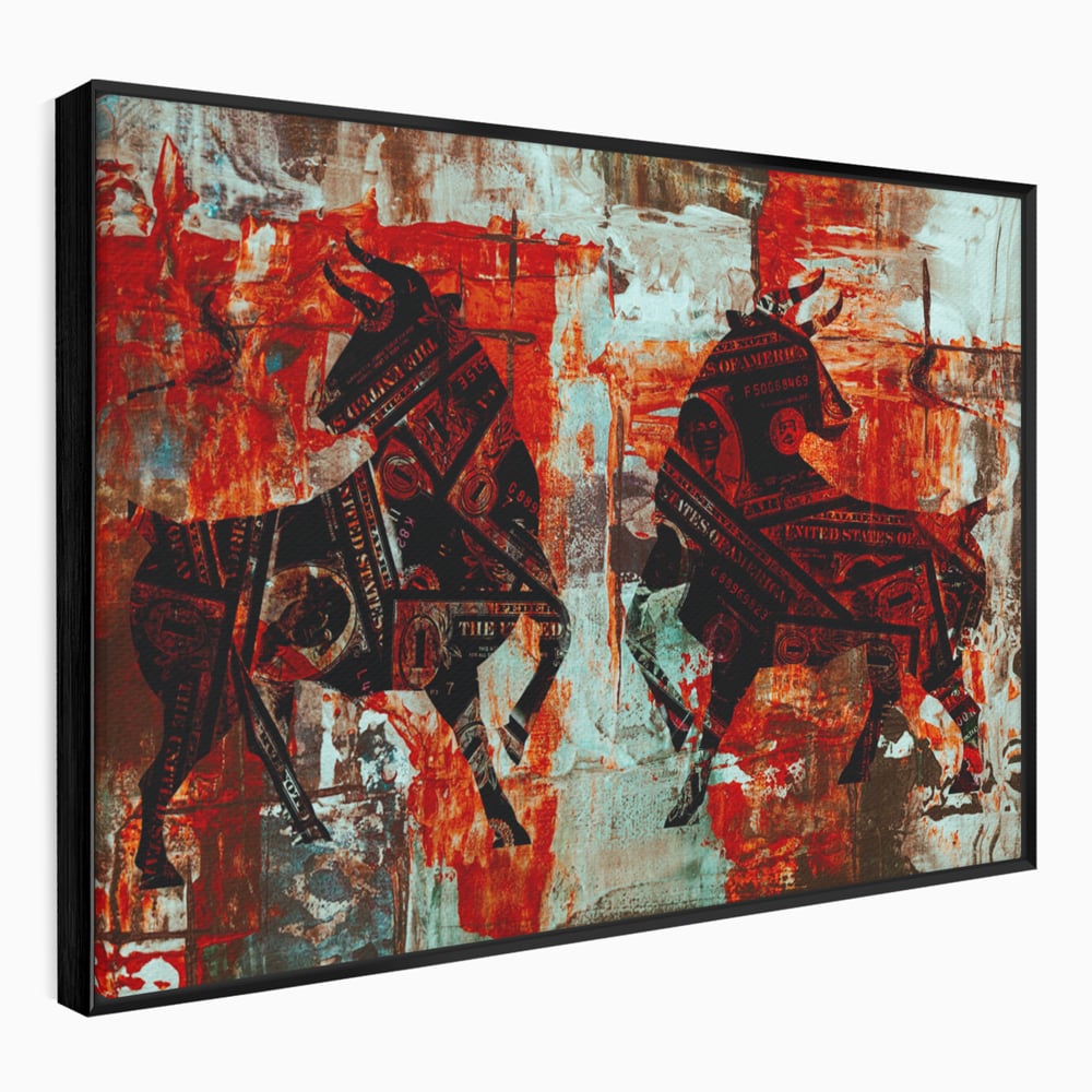Tablou Canvas Premium, LuxCanva® A1041, Bull Market, Bull, Dollar, Financiar, Money, Culori Vibrante