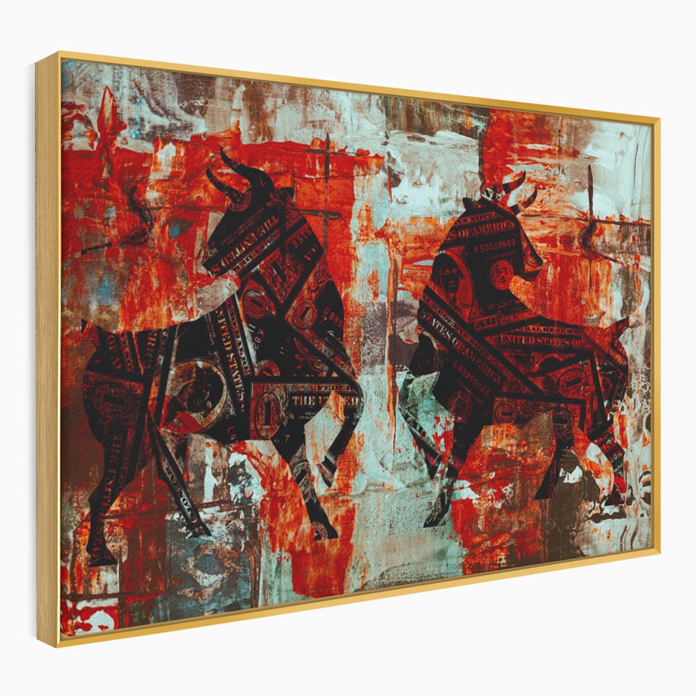 Tablou Canvas Premium, LuxCanva® A1041, Bull Market, Bull, Dollar, Financiar, Money, Culori Vibrante