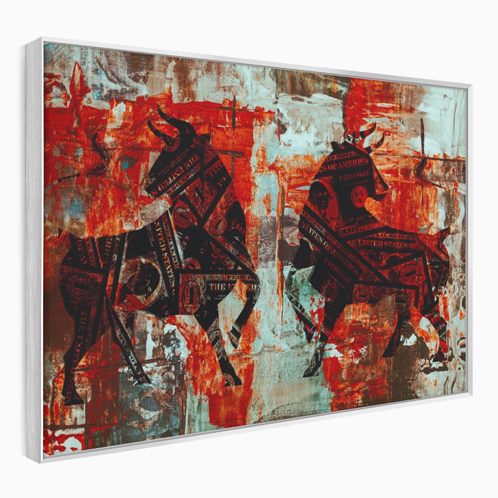 Tablou Canvas Premium, LuxCanva® A1041, Bull Market, Bull, Dollar, Financiar, Money, Culori Vibrante