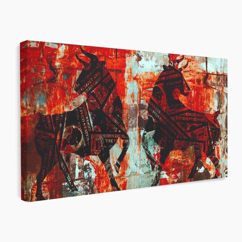 Tablou Canvas Premium, LuxCanva® A1041, Bull Market, Bull, Dollar, Financiar, Money, Culori Vibrante