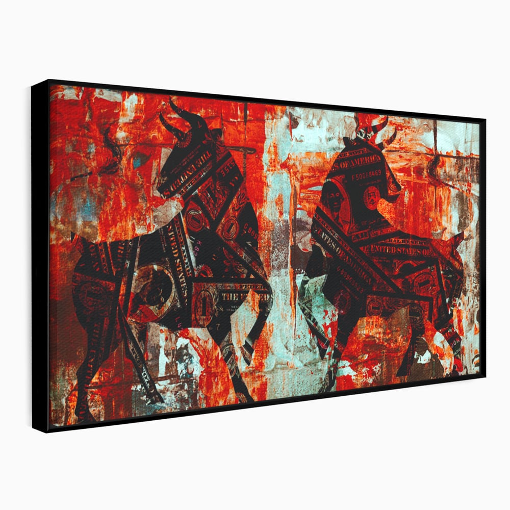 Tablou Canvas Premium, LuxCanva® A1041, Bull Market, Bull, Dollar, Financiar, Money, Culori Vibrante