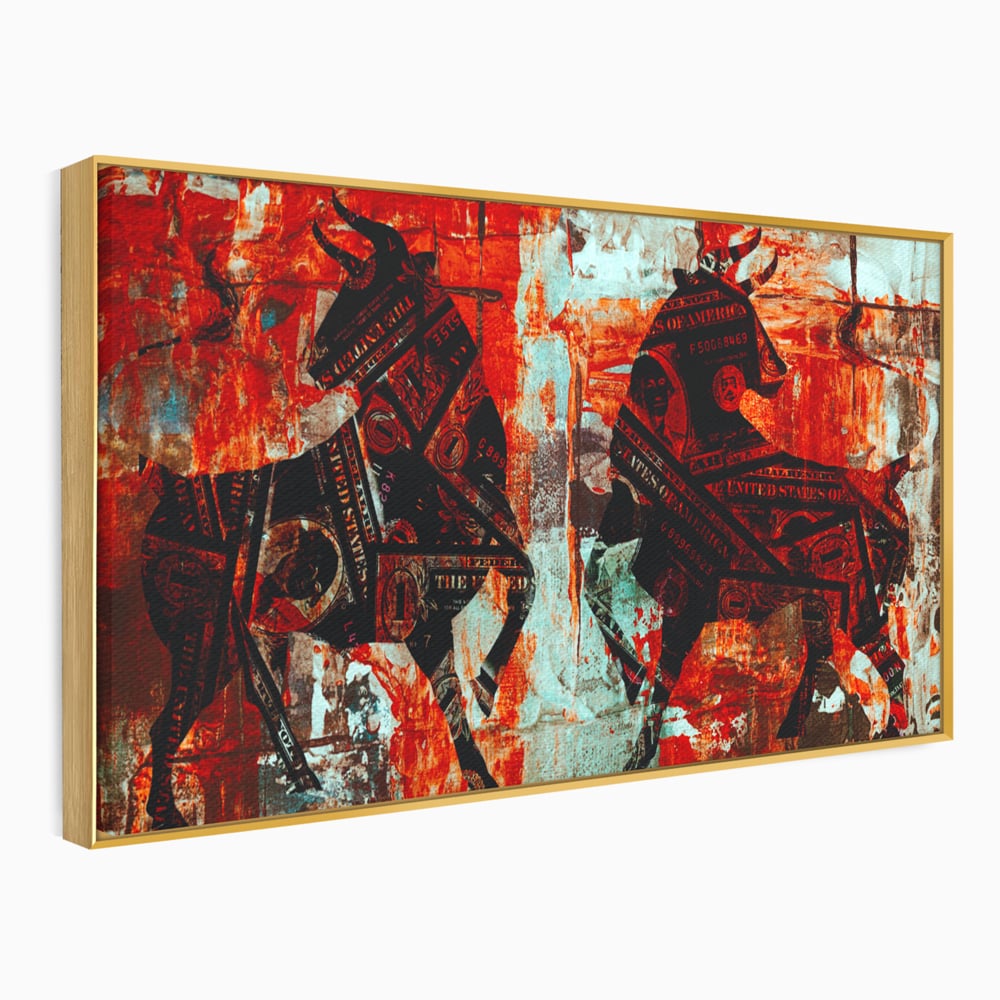 Tablou Canvas Premium, LuxCanva® A1041, Bull Market, Bull, Dollar, Financiar, Money, Culori Vibrante