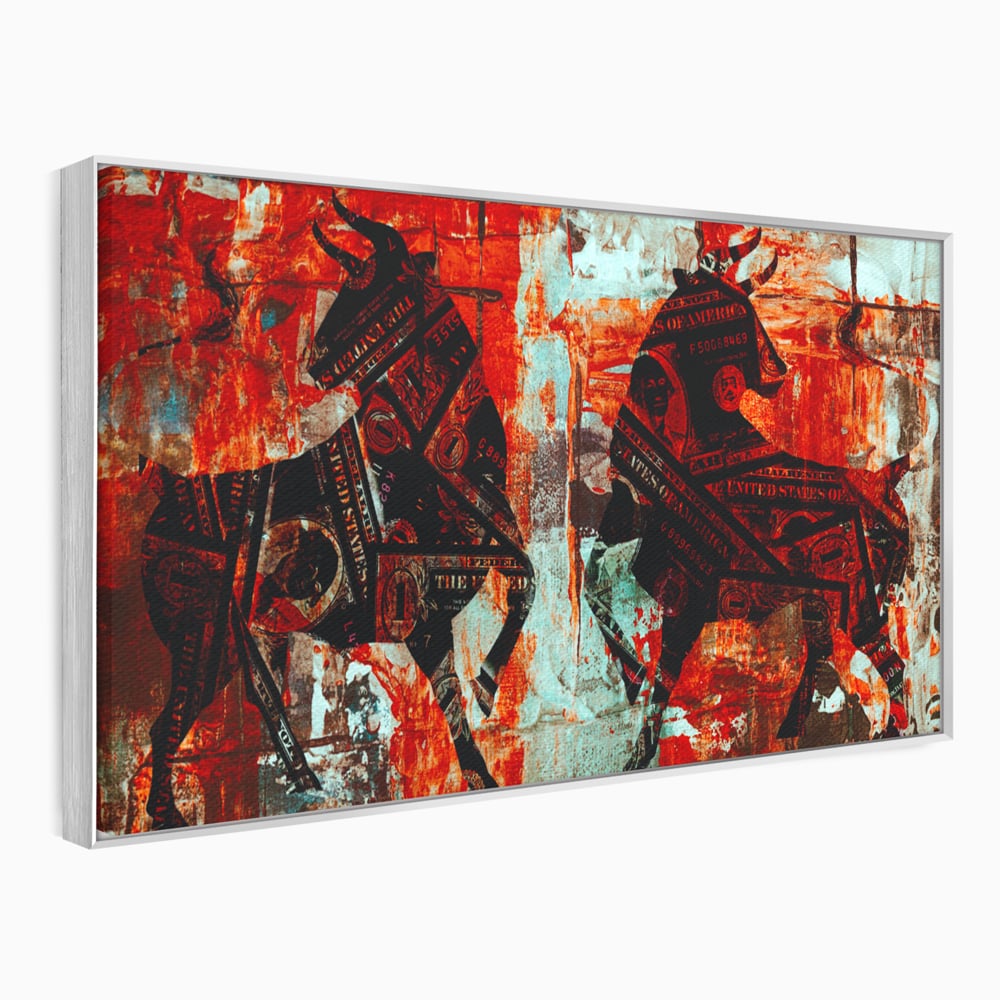 Tablou Canvas Premium, LuxCanva® A1041, Bull Market, Bull, Dollar, Financiar, Money, Culori Vibrante