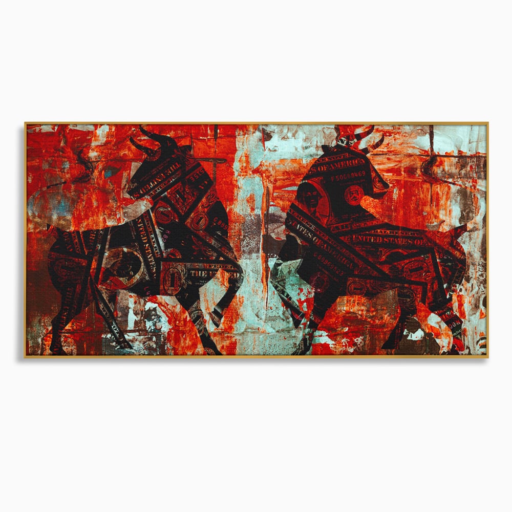 Tablou Canvas Premium, LuxCanva® A1041, Bull Market, Bull, Dollar, Financiar, Money, Culori Vibrante