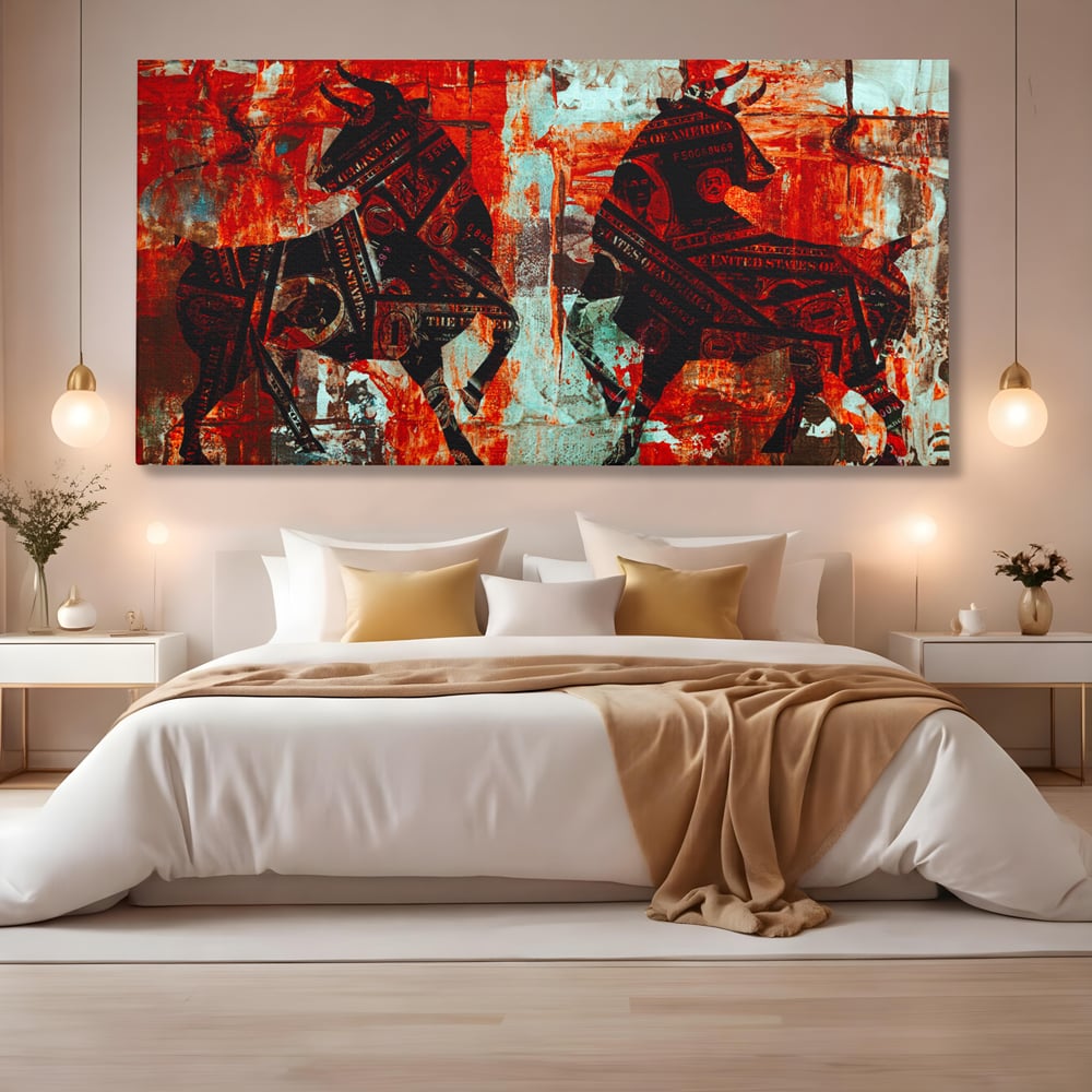 Tablou Canvas Premium, LuxCanva® A1041, Bull Market, Bull, Dollar, Financiar, Money, Culori Vibrante