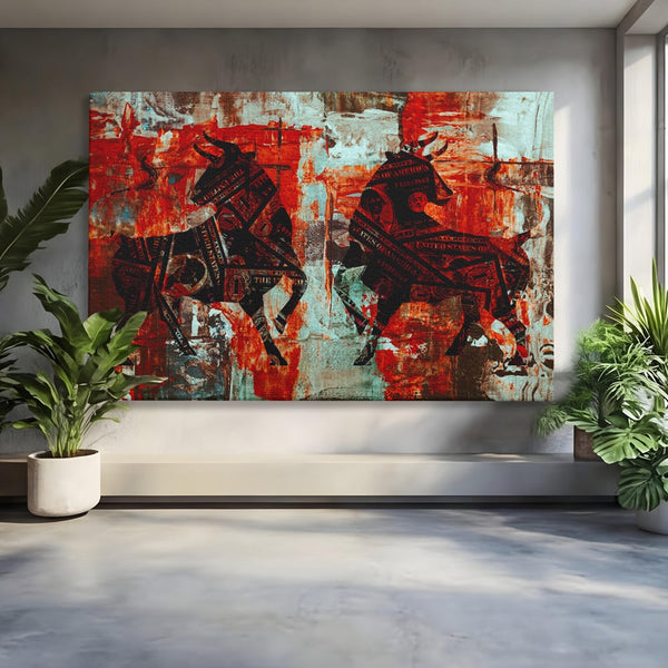 Tablou Canvas Premium, LuxCanva® A1041, Bull Market, Bull, Dollar, Financiar, Money, Culori Vibrante